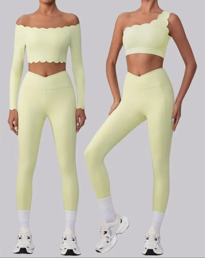 One Shoulder Seamless Scallop Edge Yoga Set