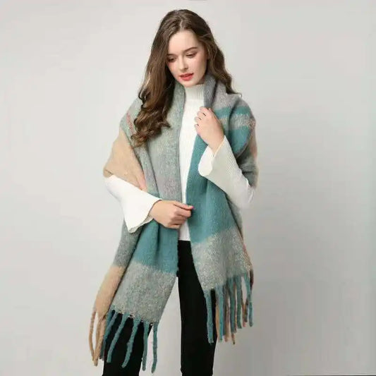 Luxury Cashmere-Inspired Plaid Scarf – Winter Warm Long Tassel Shawl & Wrap