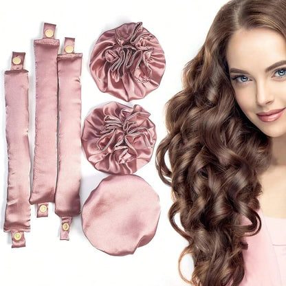 Velvet Curl™ Satin Heatless Hair Curler Set – 3-Piece Overnight Styling Kit
