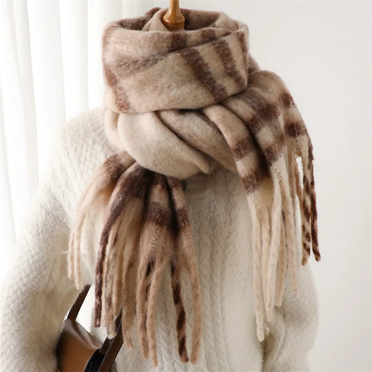 Cozy Chic Plaid Winter Scarf – Oversized Wrap with Tassels