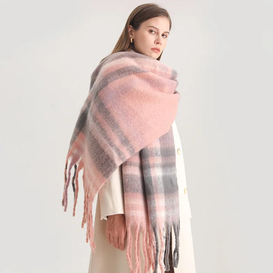 Cozy Chic Plaid Winter Scarf – Oversized Wrap with Tassels