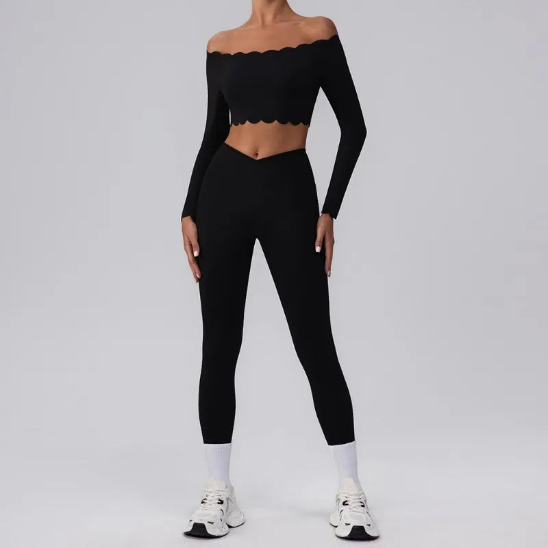 One Shoulder Seamless Scallop Edge Yoga Set