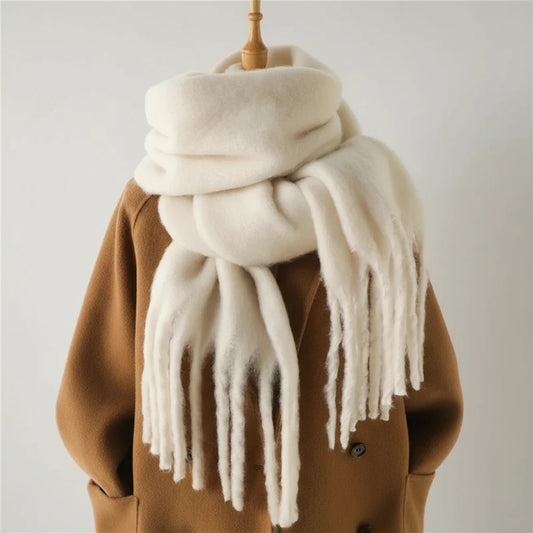 Classic Oversized Cashmere Soft Scarf with Tassels