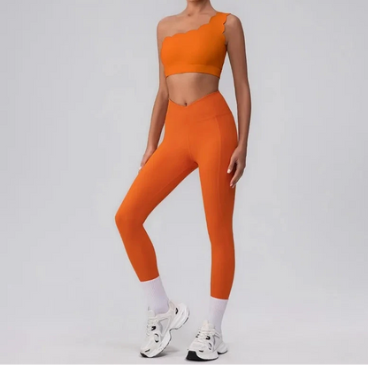 One Shoulder Seamless Scallop Edge Yoga Set