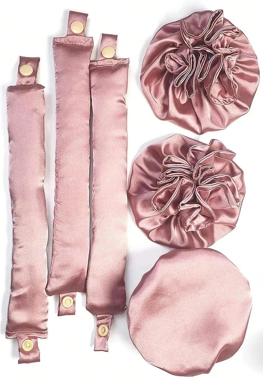 Velvet Curl™ Satin Heatless Hair Curler Set – 3-Piece Overnight Styling Kit