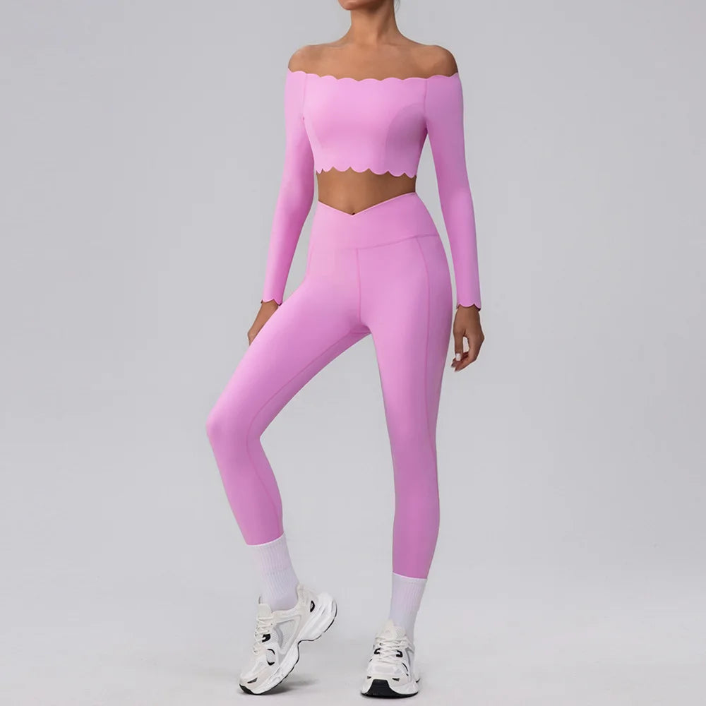 One Shoulder Seamless Scallop Edge Yoga Set